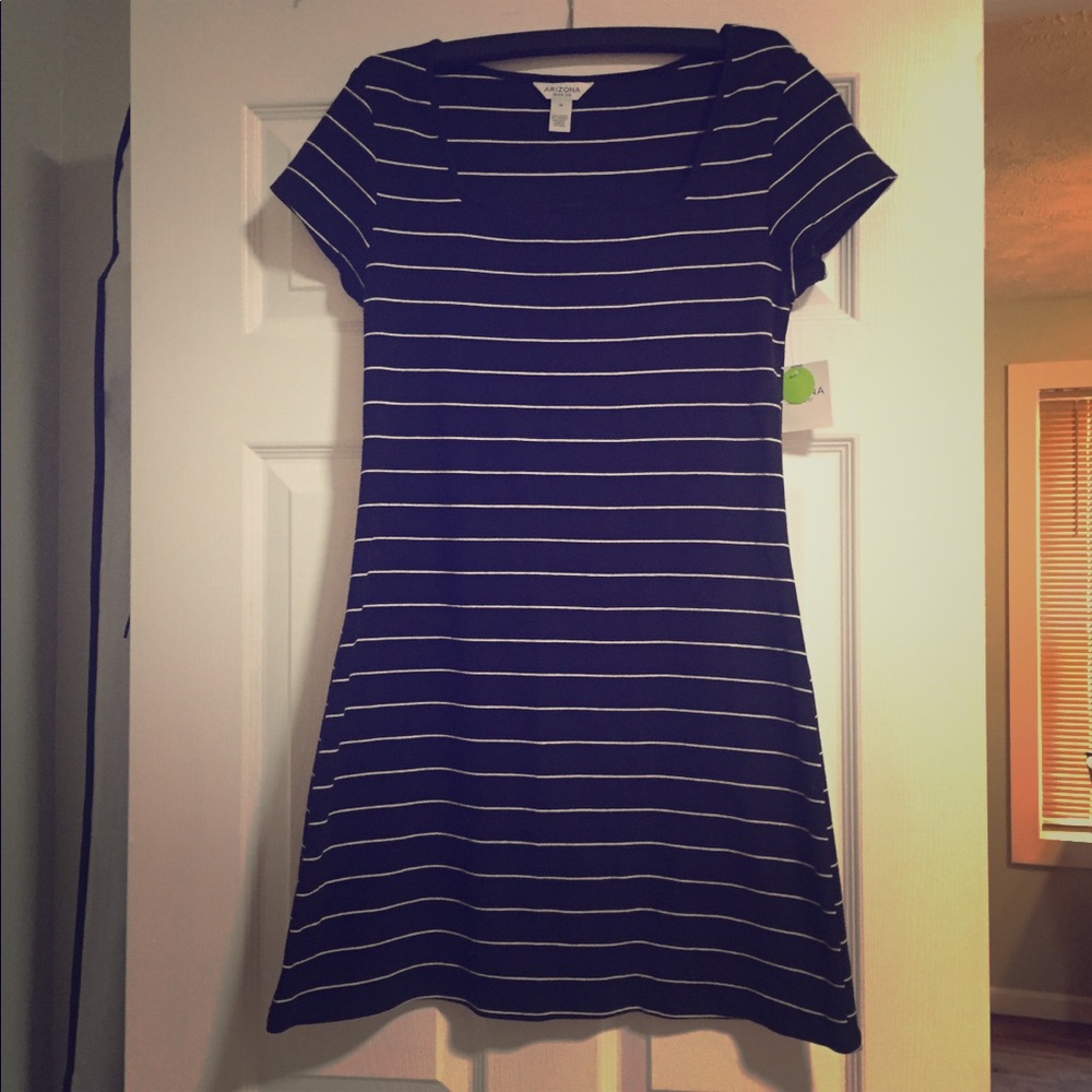 Black and white striped short dress